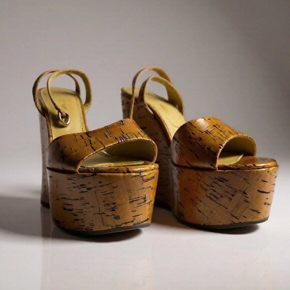 Sergio Rossi Cork-Effect Wedge Sandals - Picture 1 of 8